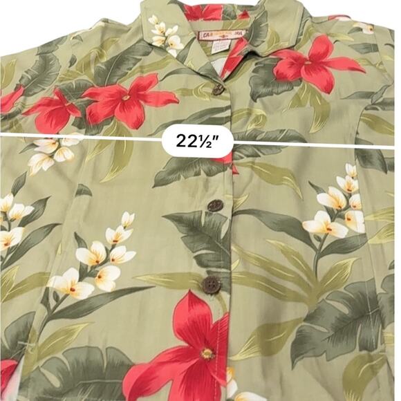 Caribbean Joe Green Tropical print Boxy Button Down Shirt Size PETITE XL - Picture 5 of 8